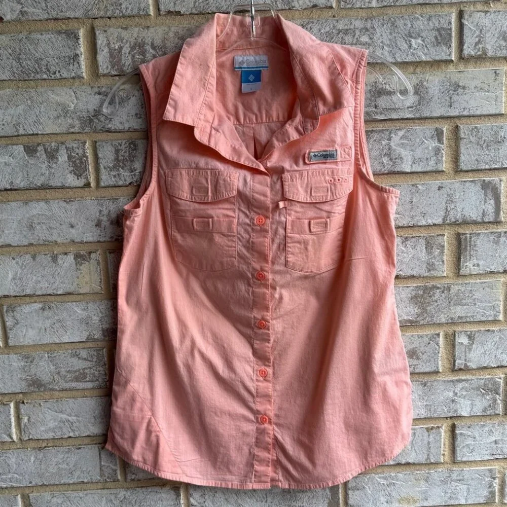 Columbia Sleeveless Button Front Collared Cotton Blend Shirt Women's Size S